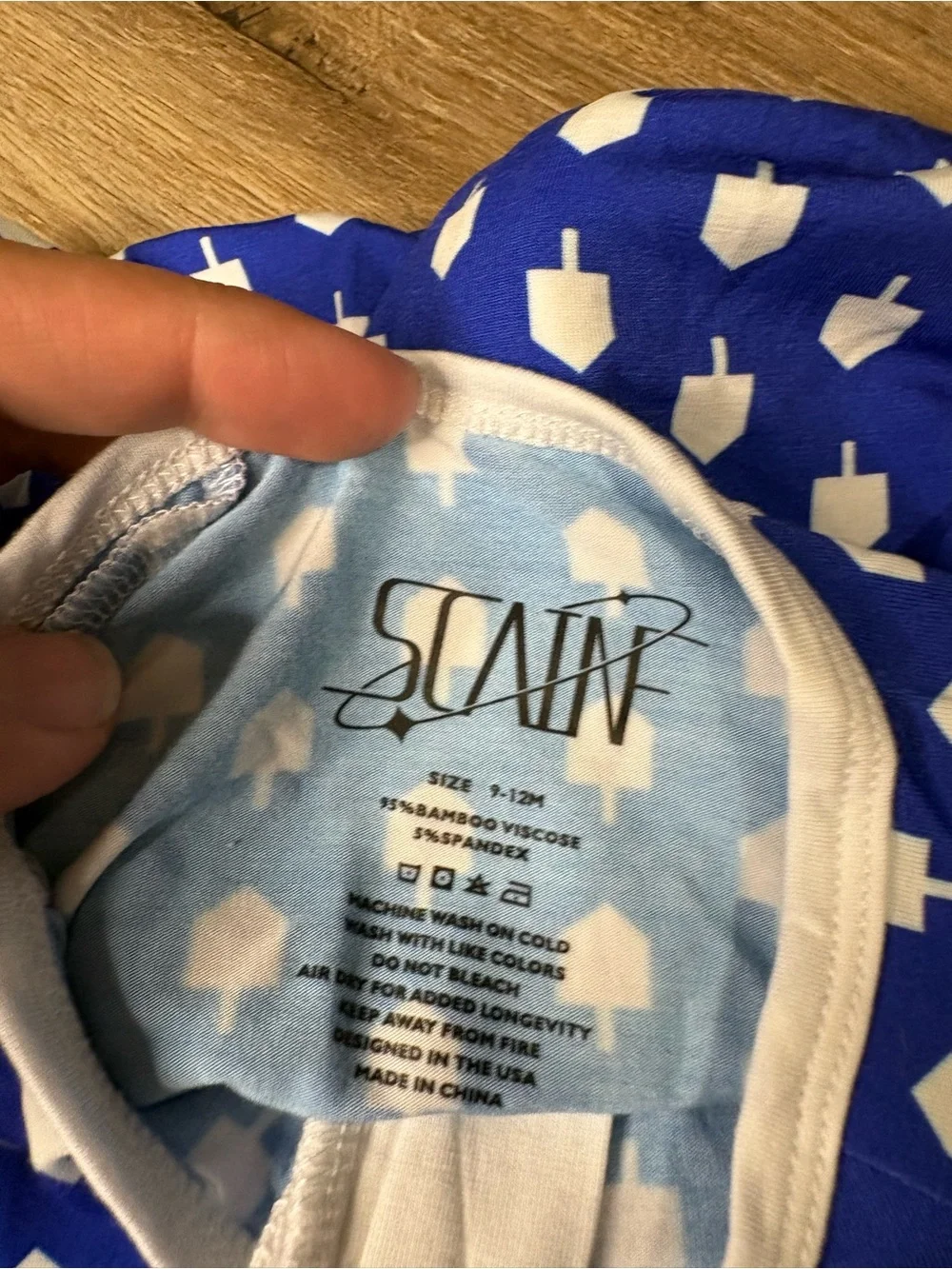 SCAINF Bamboo Dreidel Zip Romper Baby Pajamas Blue White Print 9-12M NWT